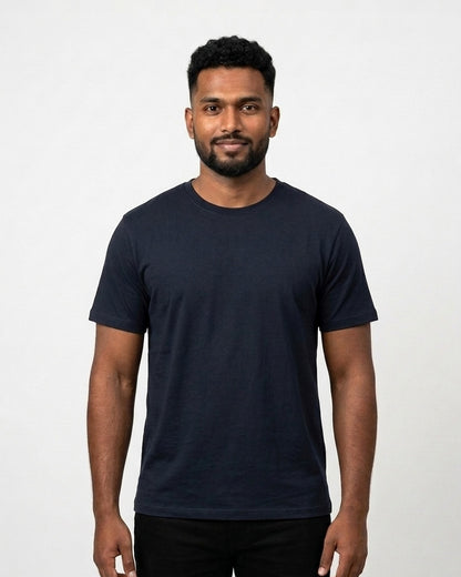 Supima Cotton T-Shirt in Navy Blue on dusky skin — MULTITHREAD