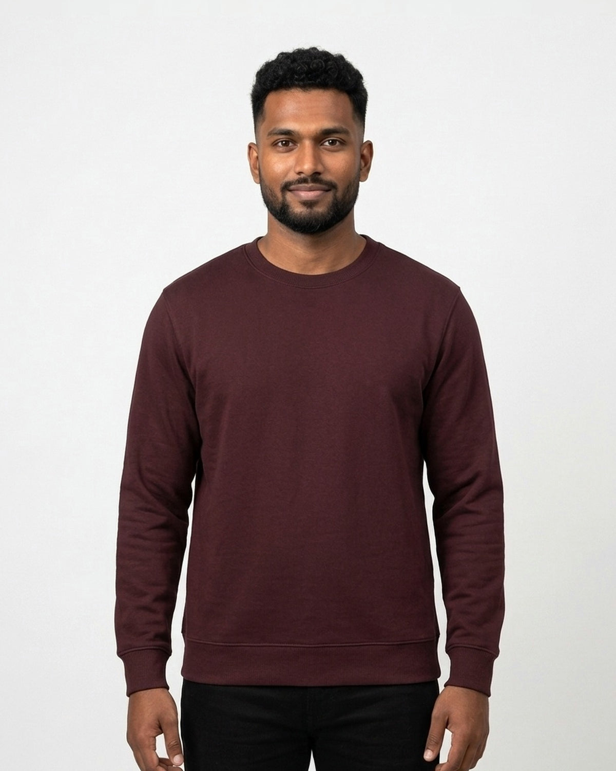 Sweatshirt in Maroon on dusky skin — MULTITHREAD