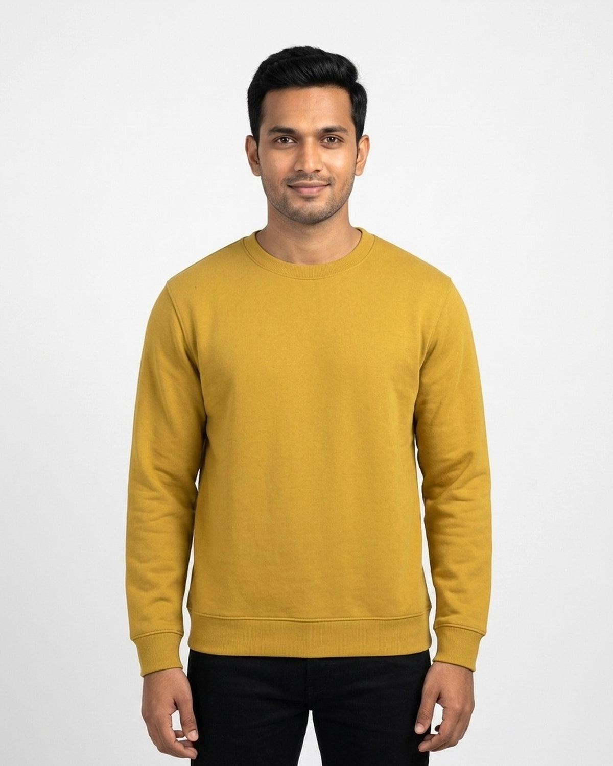 Sweatshirt in Mustard Yellow on wheatish skin — MULTITHREAD