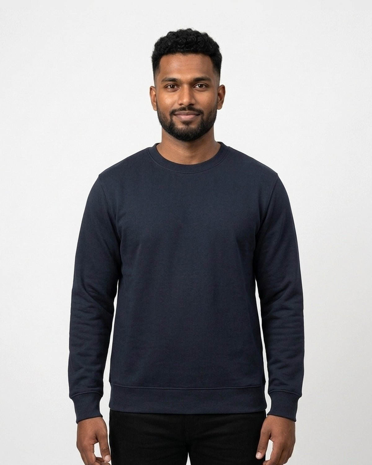 Sweatshirt in Navy Blue on dusky skin — MULTITHREAD