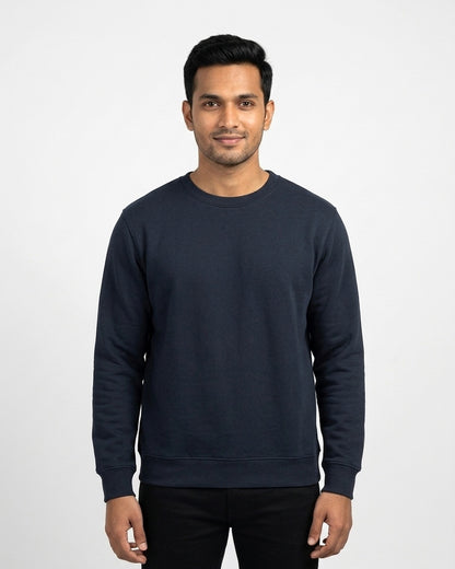 Sweatshirt in Navy Blue on wheatish skin — MULTITHREAD