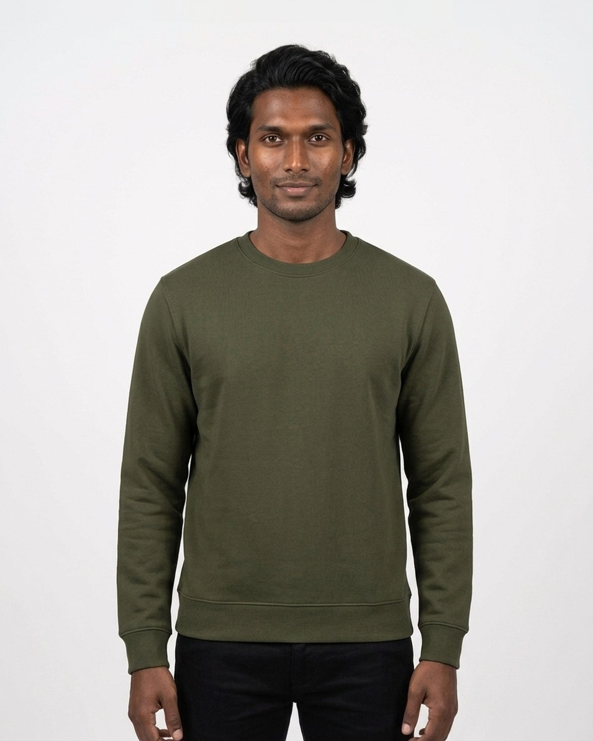 Sweatshirt in Olive Green on deep skin — MULTITHREAD