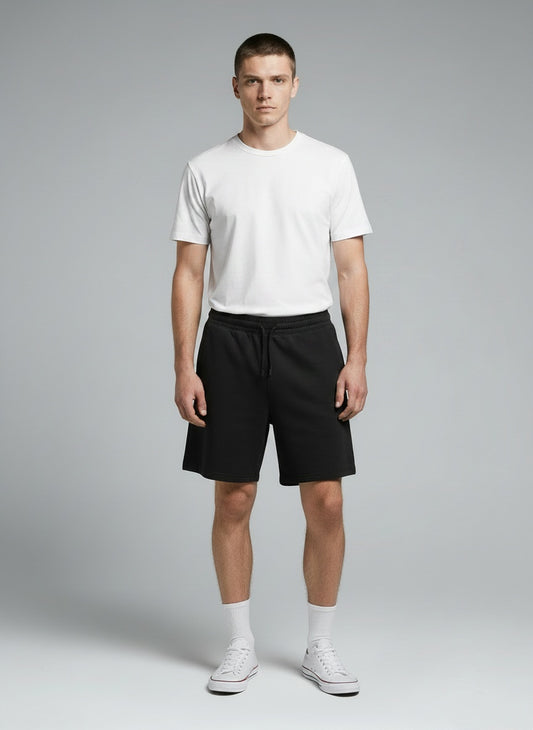 Men's Terry Shorts — 260 GSM Cotton Polyester — Black — MULTITHREAD