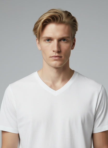 V-Neck T-Shirt — V-neckline close-up — 100% Cotton 180 GSM